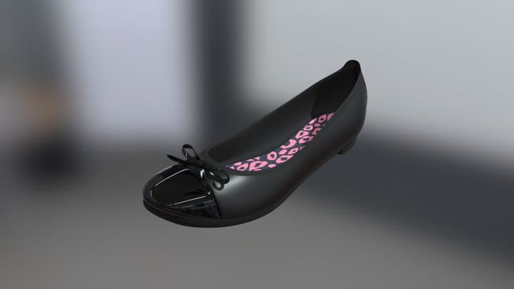 Ballet Flat - Patent Tip and Bow 3D Model